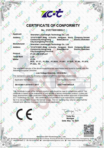 CE Certification for P1.25 LED Display 